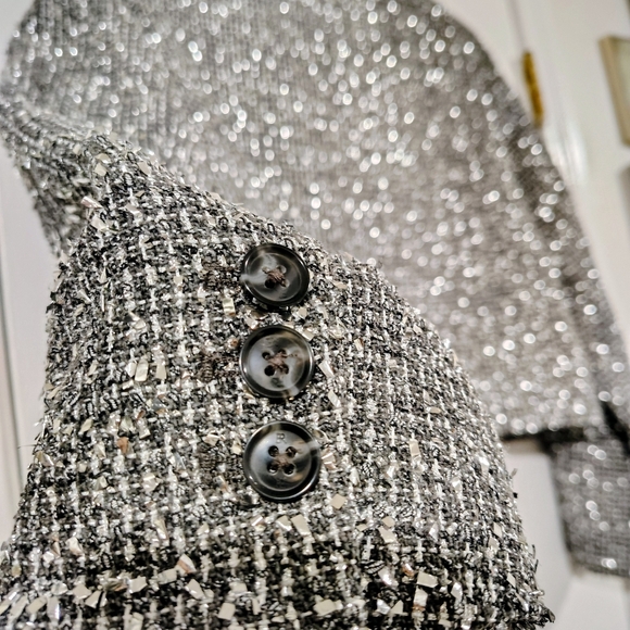 NWT $200 Banana Republic Metallic Tweed Jacket Women's Small Lined Gray Silver - Picture 8 of 13
